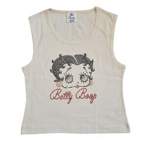 Y2k Top McBling Baby Tee Betty Boop Sleeveless Rhinestone Gray Deadstock- XL
